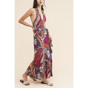 Maeve Cynthia Halter Maxi Dress XS Multicolor Geometric Jersey Anthropologie